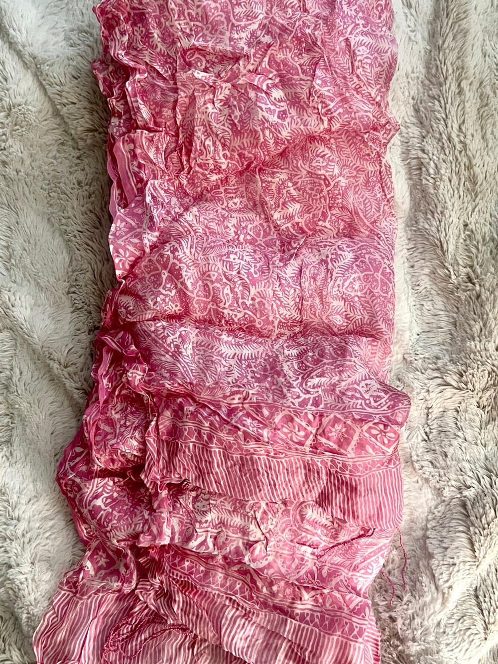 Pink Floral Hand-Batiked Lightweight Silk Women's Scarf